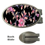 Neon Flowers Black Background Money Clips (Oval)  Front