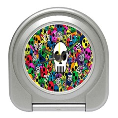 Skull Background Bright Multi Colored Travel Alarm Clocks by Simbadda