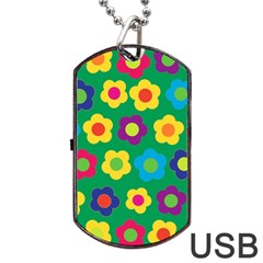 Floral Pattern Dog Tag Usb Flash (two Sides) by Valentinaart