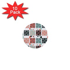 Mint Black Coral Heart Paisley 1  Mini Buttons (10 Pack)  by Simbadda