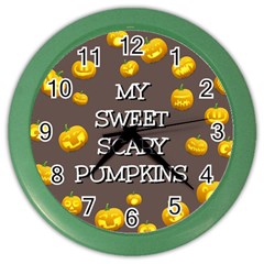 Scary Sweet Funny Cute Pumpkins Hallowen Ecard Color Wall Clocks by Amaryn4rt