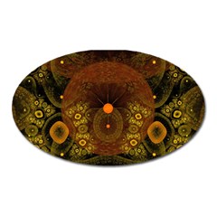 Fractal Yellow Design On Black Oval Magnet by Amaryn4rt