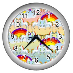 Rainbow Pony  Wall Clocks (silver)  by Valentinaart