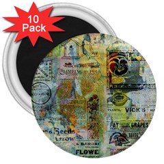 Old Newspaper And Gold Acryl Painting Collage 3  Magnets (10 Pack)  by EDDArt