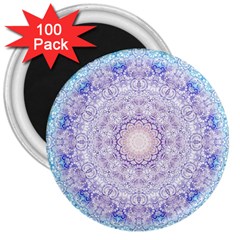 India Mehndi Style Mandala   Cyan Lilac 3  Magnets (100 Pack) by EDDArt