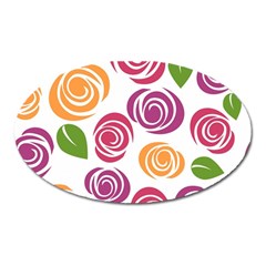 Colorful Seamless Floral Flowers Pattern Wallpaper Background Oval Magnet by Amaryn4rt