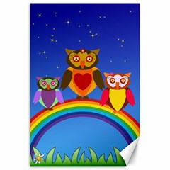 Owls Rainbow Animals Birds Nature Canvas 24  X 36  by Amaryn4rt