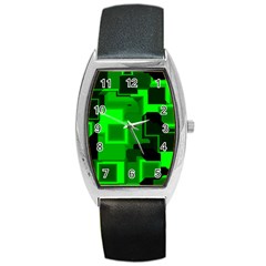 Green Cyber Glow Pattern Barrel Style Metal Watch by Simbadda