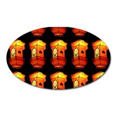 Paper Lanterns Pattern Background In Fiery Orange With A Black Background Oval Magnet by Simbadda