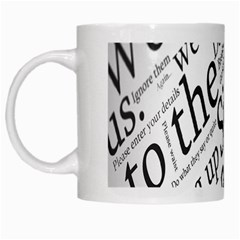 Abstract Minimalistic Text Typography Grayscale Focused Into Newspaper White Mugs by Simbadda