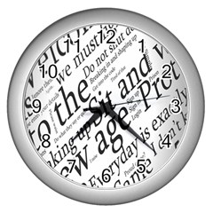 Abstract Minimalistic Text Typography Grayscale Focused Into Newspaper Wall Clocks (silver)  by Simbadda