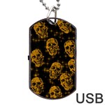 Sparkling Glitter Skulls Golden Dog Tag USB Flash (One Side) Front