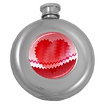 Red Fractal Wavy Heart Round Hip Flask (5 oz) Front