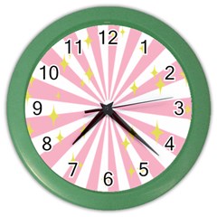 Hurak Pink Star Yellow Hole Sunlight Light Color Wall Clocks by Mariart