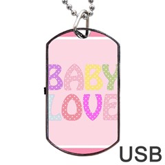 Pink Baby Love Text In Colorful Polka Dots Dog Tag Usb Flash (two Sides) by Simbadda