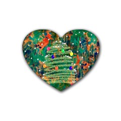 Watercolour Christmas Tree Painting Rubber Coaster (heart)  by Simbadda