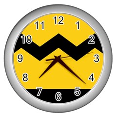 Chevron Wave Yellow Black Line Wall Clocks (silver)  by Mariart