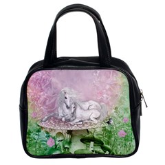 Wonderful Unicorn With Foal On A Mushroom Classic Handbags (2 Sides) by FantasyWorld7