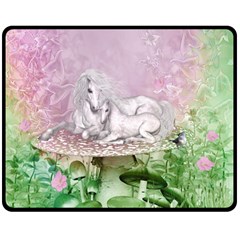 Wonderful Unicorn With Foal On A Mushroom Double Sided Fleece Blanket (medium)  by FantasyWorld7