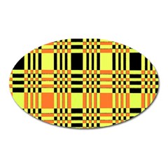 Yellow Orange And Black Background Plaid Like Background Of Halloween Colors Orange Yellow And Black Oval Magnet by Simbadda