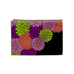 Floral Card Template Bright Colorful Dahlia Flowers Pattern Background Cosmetic Bag (medium)  by Nexatart