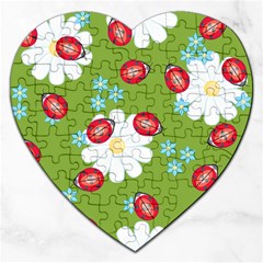 Insect Flower Floral Animals Star Green Red Sunflower Jigsaw Puzzle (heart) by Mariart