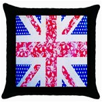 British Flag Abstract British Union Jack Flag In Abstract Design With Flowers Throw Pillow Case (Black) Front