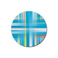 Lines Blue Stripes Rubber Round Coaster (4 Pack)  by Mariart