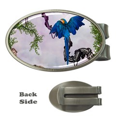 Wonderful Blue Parrot In A Fantasy World Money Clips (oval)  by FantasyWorld7