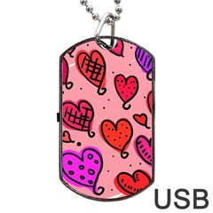 Valentine Wallpaper Whimsical Cartoon Pink Love Heart Wallpaper Design Dog Tag Usb Flash (two Sides) by Nexatart