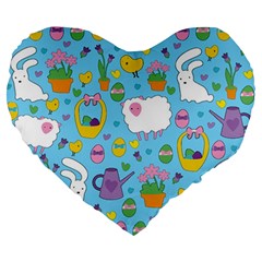 Cute Easter Pattern Large 19  Premium Flano Heart Shape Cushions by Valentinaart