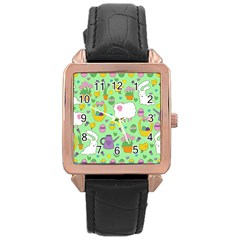 Cute Easter Pattern Rose Gold Leather Watch  by Valentinaart