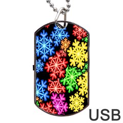 Colourful Snowflake Wallpaper Pattern Dog Tag Usb Flash (one Side) by Nexatart