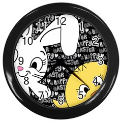 Easter Bunny And Chick  Wall Clocks (black) by Valentinaart