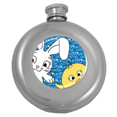 Easter Bunny And Chick  Round Hip Flask (5 Oz) by Valentinaart