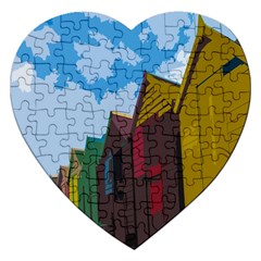 Brightly Colored Dressing Huts Jigsaw Puzzle (heart) by Nexatart