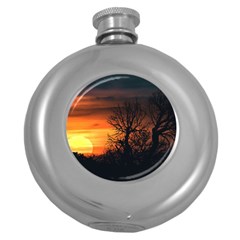 Sunset At Nature Landscape Round Hip Flask (5 Oz) by dflcprints