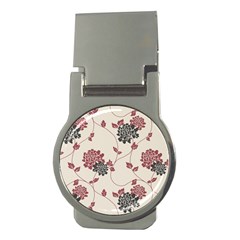 Flower Floral Black Pink Money Clips (round)  by Mariart