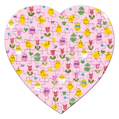 Easter - Chick And Tulips Jigsaw Puzzle (heart) by Valentinaart