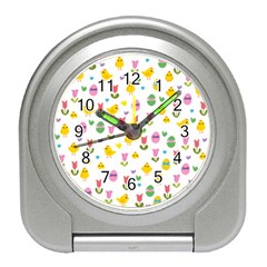 Easter - Chick And Tulips Travel Alarm Clocks by Valentinaart