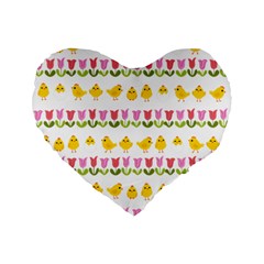 Easter - Chick And Tulips Standard 16  Premium Flano Heart Shape Cushions by Valentinaart