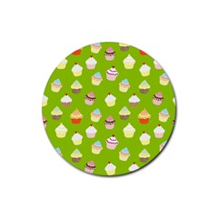 Cupcakes Pattern Rubber Coaster (round)  by Valentinaart