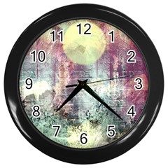 Frosty Pale Moon Wall Clocks (black) by digitaldivadesigns