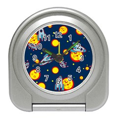 Rocket Ufo Moon Star Space Planet Blue Circle Travel Alarm Clocks by Mariart