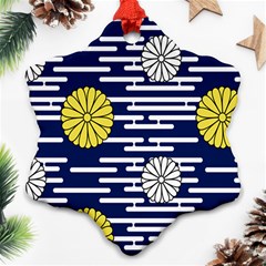 Sunflower Line Blue Yellpw Snowflake Ornament (two Sides) by Mariart