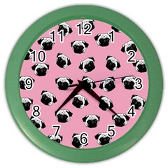 Pug Dog Pattern Color Wall Clocks by Valentinaart