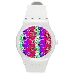 Colorful Glitch Pattern Design Round Plastic Sport Watch (m) by dflcprints