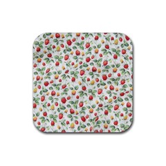 Strawberry Pattern Rubber Coaster (square)  by Valentinaart