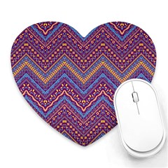 Colorful Ethnic Background With Zig Zag Pattern Design Heart Mousepads by TastefulDesigns