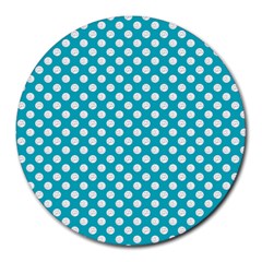 Sleeping Kitties Polka Dots Teal Round Mousepads by emilyzragz